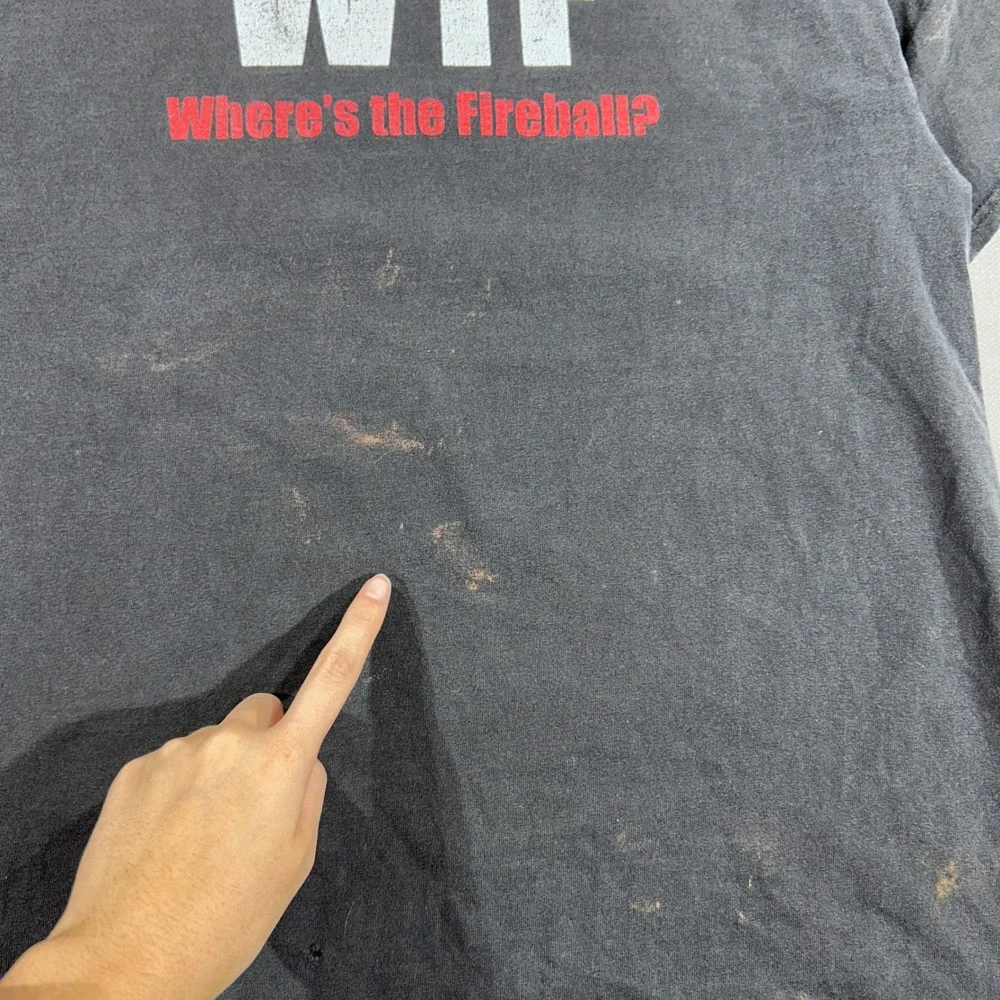 Fireball Whisky Graphic T-Shirt Mens L Black Fair Distressed WTF Dragon Logo